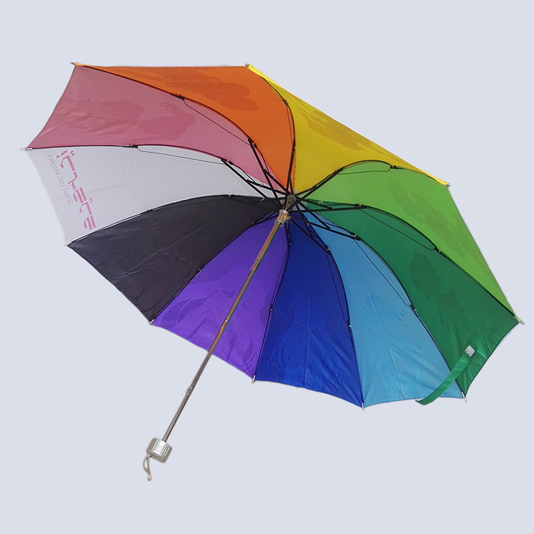 原厂直营三折彩虹色 21英寸八股男女士耐用高定彩色雨伞丝印图案